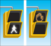 a pedestrian walk signal and stop signal